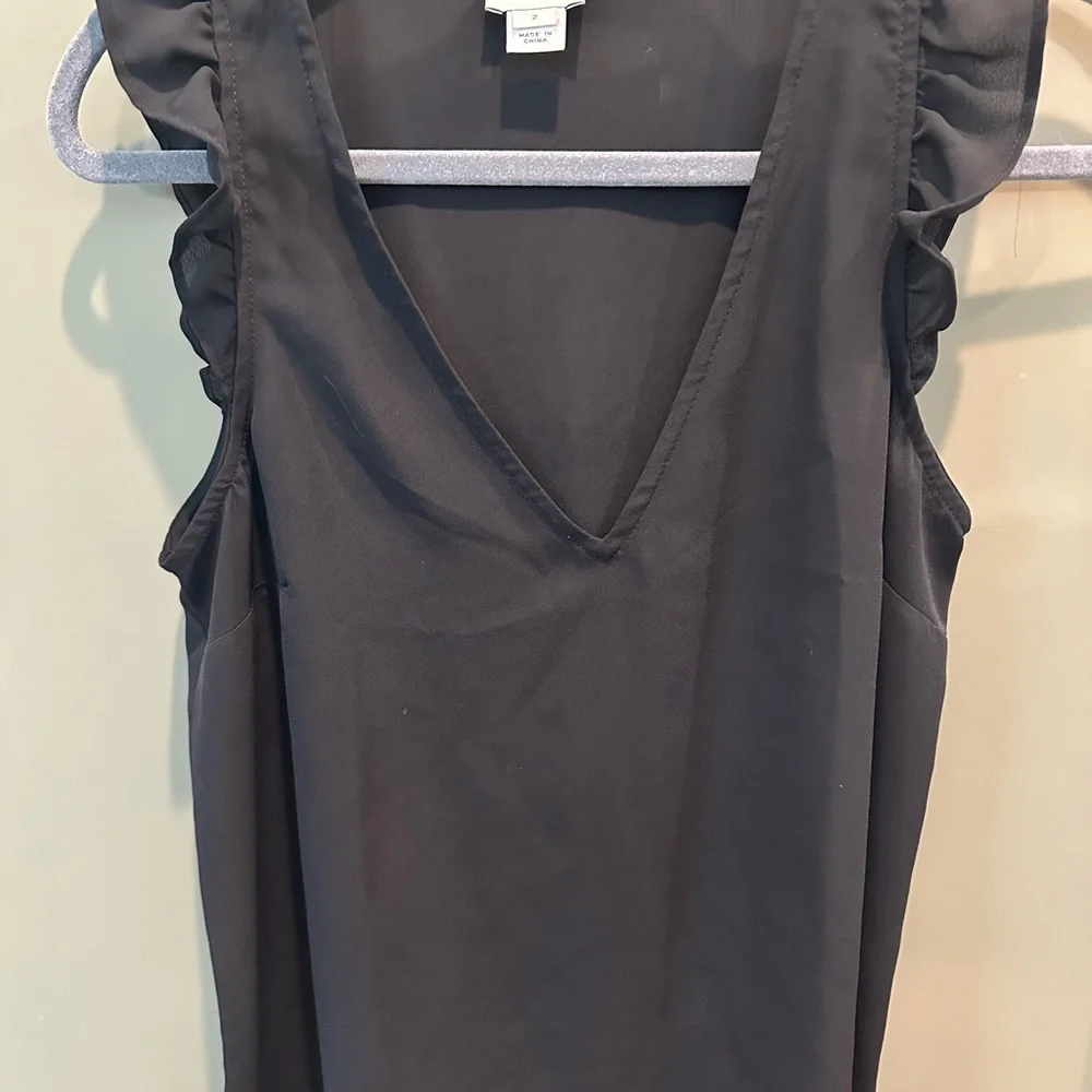J. Crew Black Ruffle Sleeve Blouse
